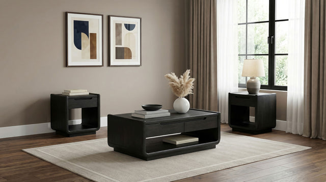 Tampa Furniture Outlet - Coaster - Leandro 3-piece Wood Coffee and End Table Set Burnished Black - 704638-S3