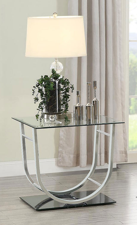 Danville Square U-Shaped Glass Top Side End Table Chrome - Tampa Furniture Outlet