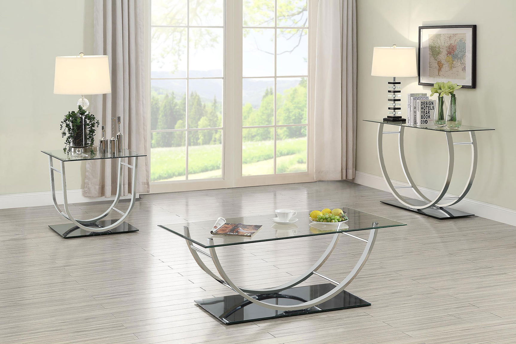 Danville Square U-Shaped Glass Top Side End Table Chrome - Tampa Furniture Outlet