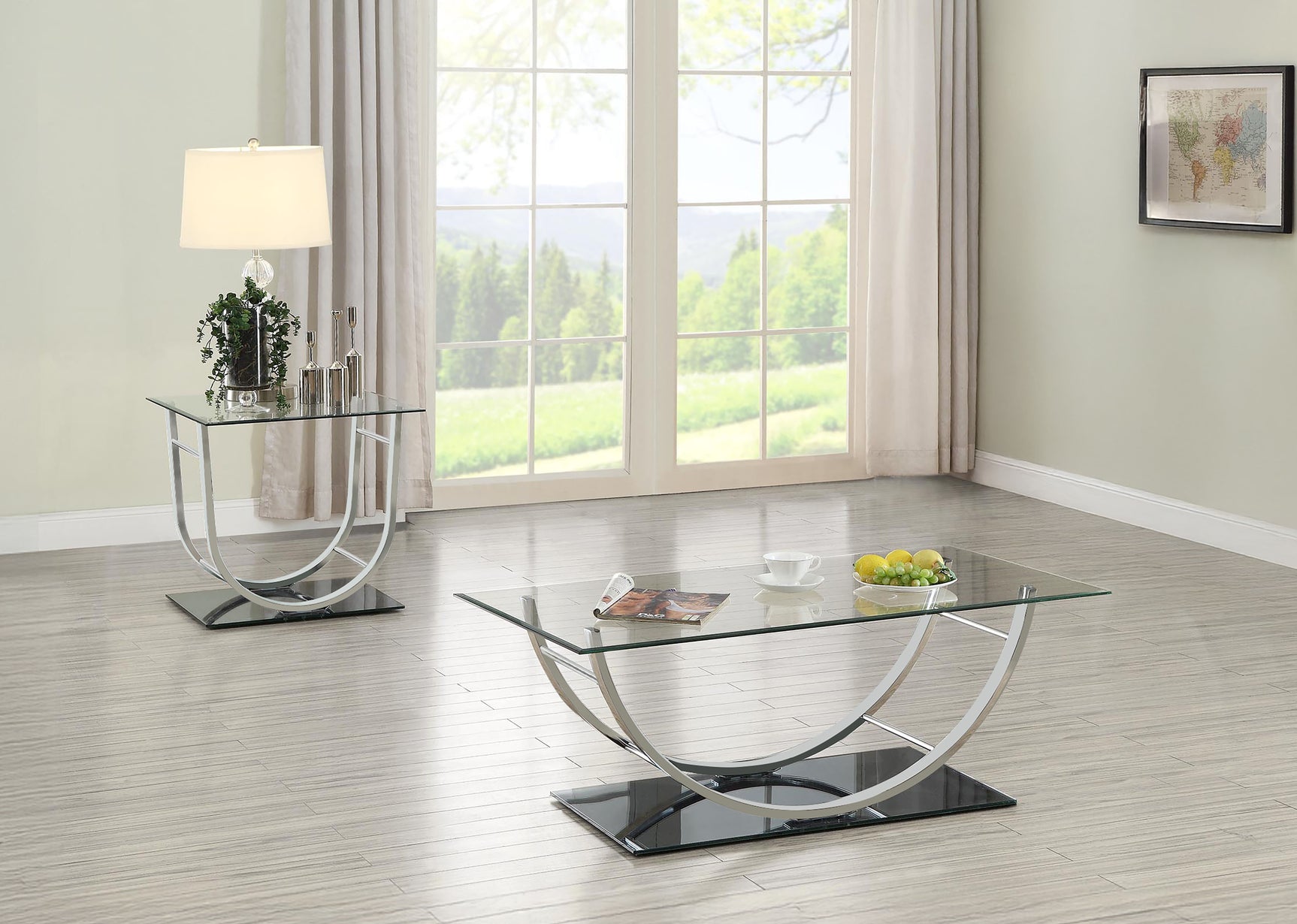 Tampa Furniture Outlet - Coaster - Danville 2-piece Glass Top Coffee and End Table Set Chrome - 704988-S2
