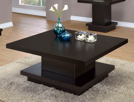 Reston Square Engineered Wood Coffee Table with Casters Cappuccino - Tampa Furniture Outlet