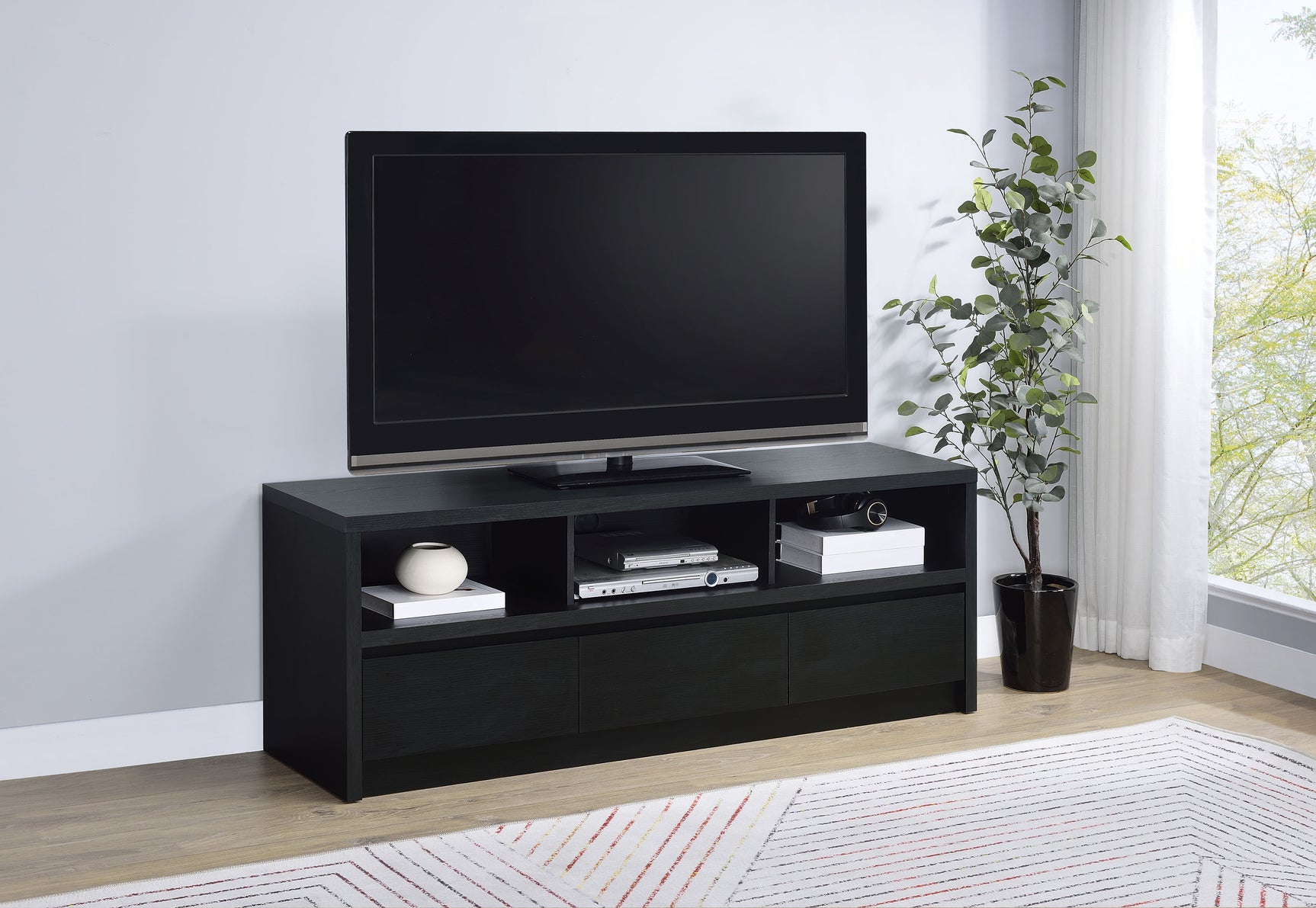 Rutland 59-inch 3-drawer TV Stand Media Console Black - Tampa Furniture Outlet