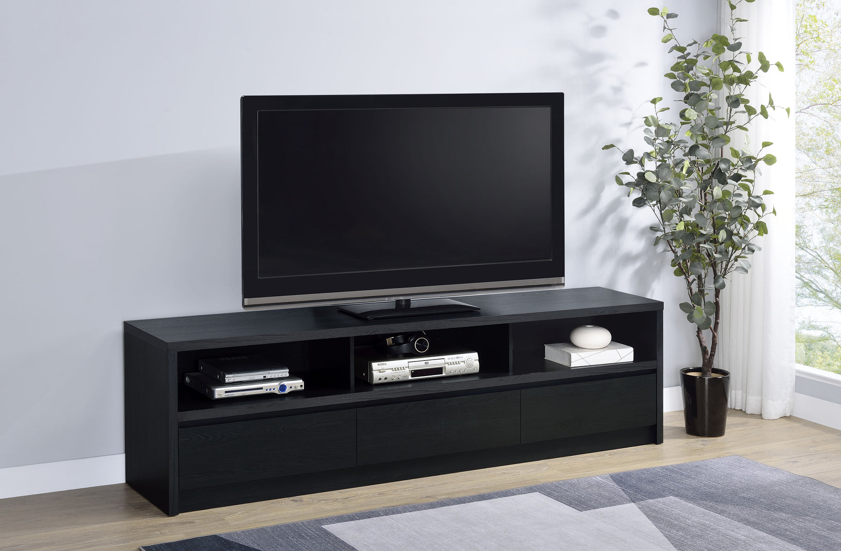 Rutland 78-inch 3-drawer TV Stand Media Console Black - Tampa Furniture Outlet