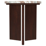Tampa Furniture Outlet - Coaster - Jenna Round Marble Top Mango Wood Side End Table Brown - 706167