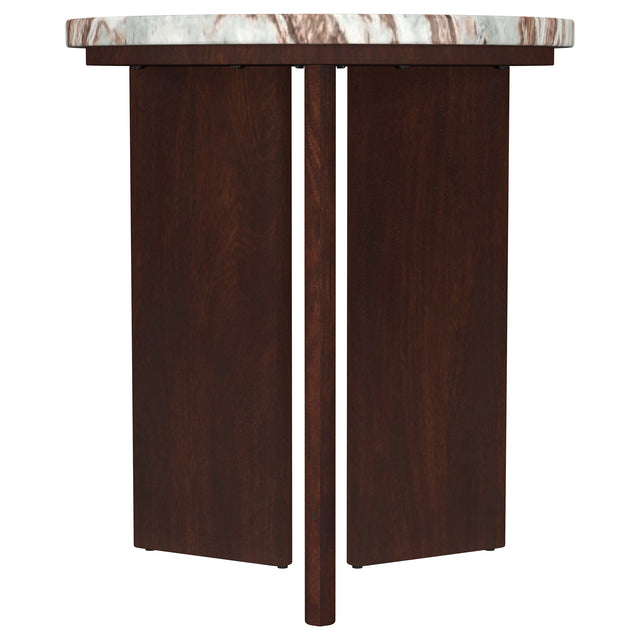 Tampa Furniture Outlet - Coaster - Jenna Round Marble Top Mango Wood Side End Table Brown - 706167