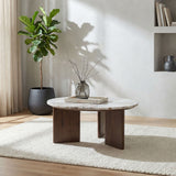 Jenna 35-inch Round Marble Top Cocktail Coffee Table Brown