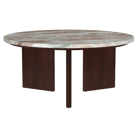 Tampa Furniture Outlet - Coaster - Jenna 35-inch Round Marble Top Cocktail Coffee Table Brown - 706168