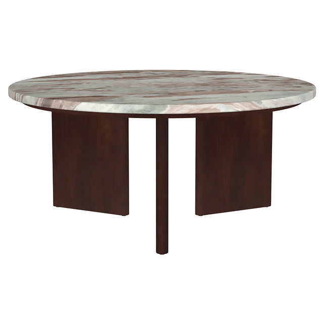 Tampa Furniture Outlet - Coaster - Jenna 35-inch Round Marble Top Cocktail Coffee Table Brown - 706168