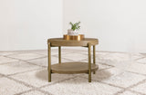 Arini Round End Side Table With Storage Shelf Sand Wash - Tampa Furniture Outlet