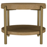 Arini Round End Side Table With Storage Shelf Sand Wash - Tampa Furniture Outlet