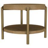 Arini Round End Side Table With Storage Shelf Sand Wash - Tampa Furniture Outlet