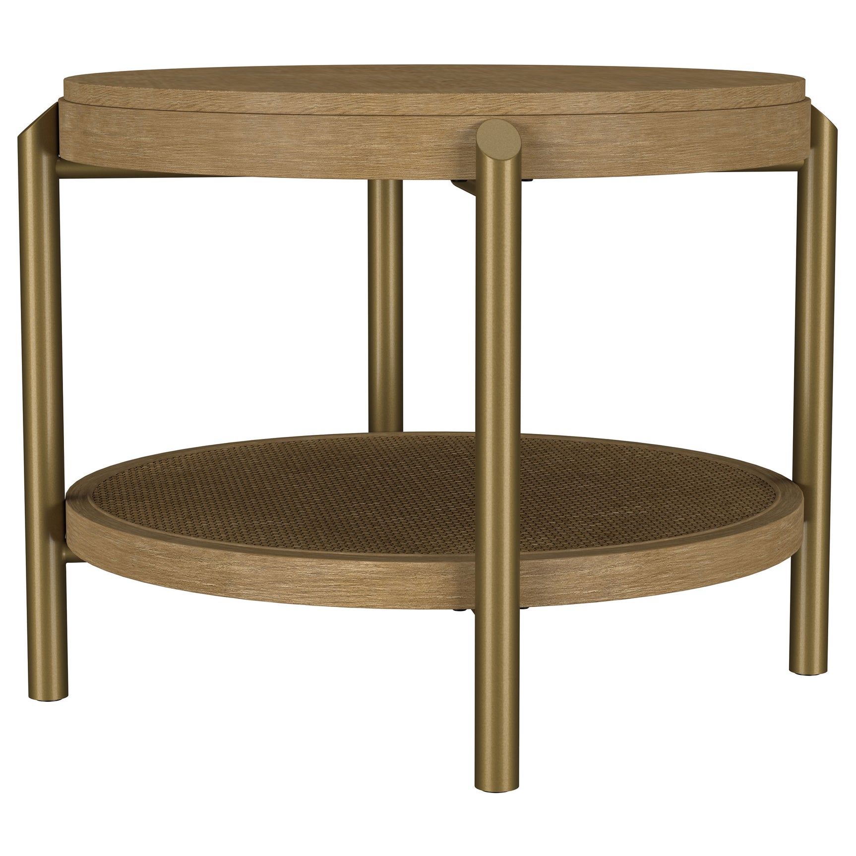 Arini Round End Side Table With Storage Shelf Sand Wash - Tampa Furniture Outlet