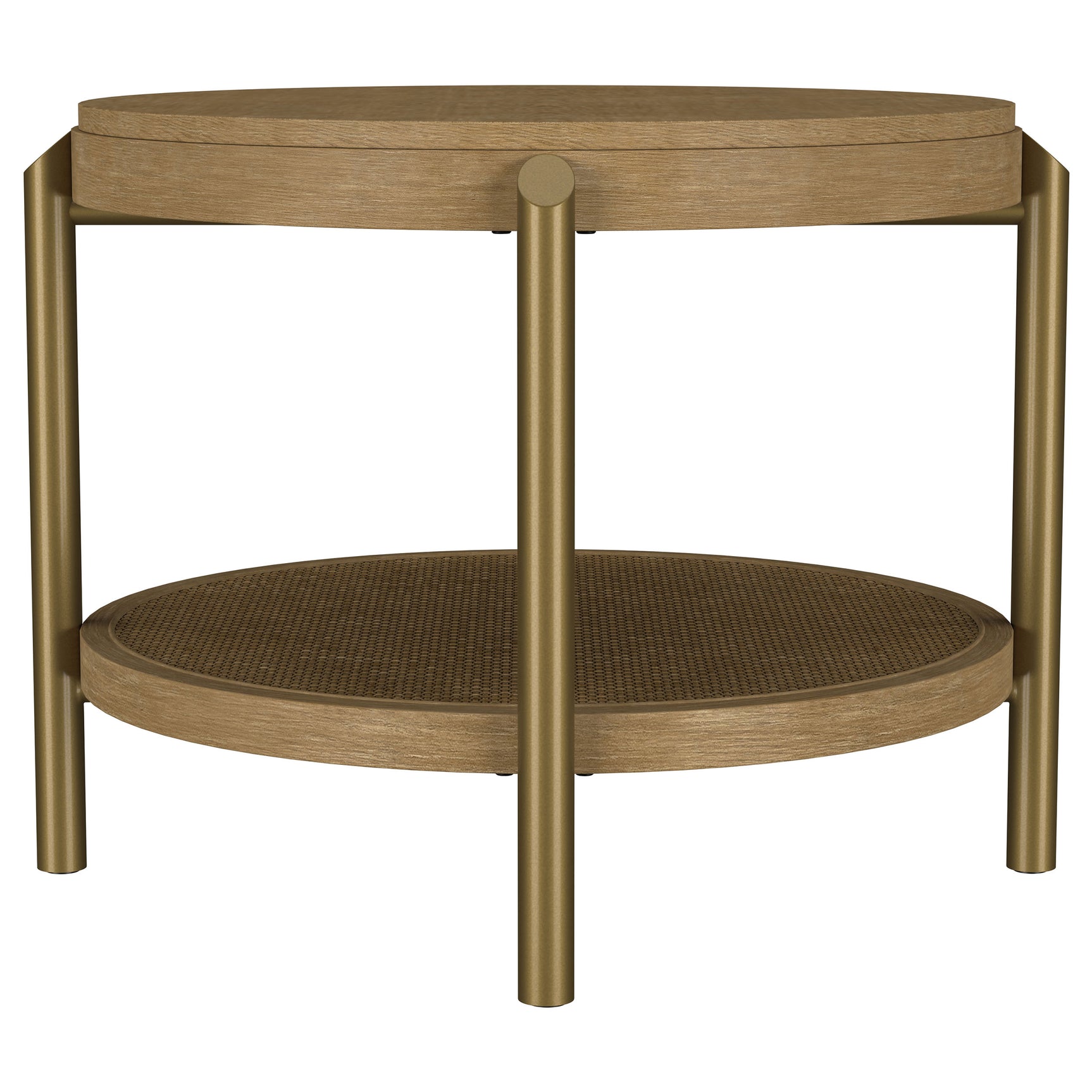 Arini Round End Side Table With Storage Shelf Sand Wash - Tampa Furniture Outlet