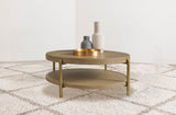 Arini Round Coffee Table With Storage Shelf Sand Wash - Tampa Furniture Outlet