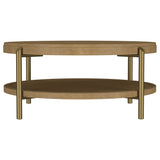Arini Round Coffee Table With Storage Shelf Sand Wash - Tampa Furniture Outlet