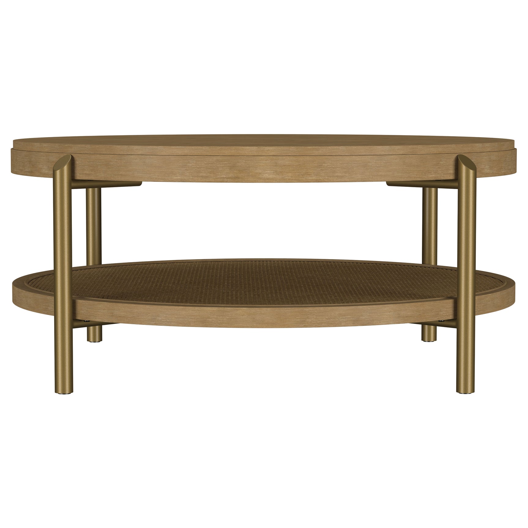 Arini Round Coffee Table With Storage Shelf Sand Wash - Tampa Furniture Outlet