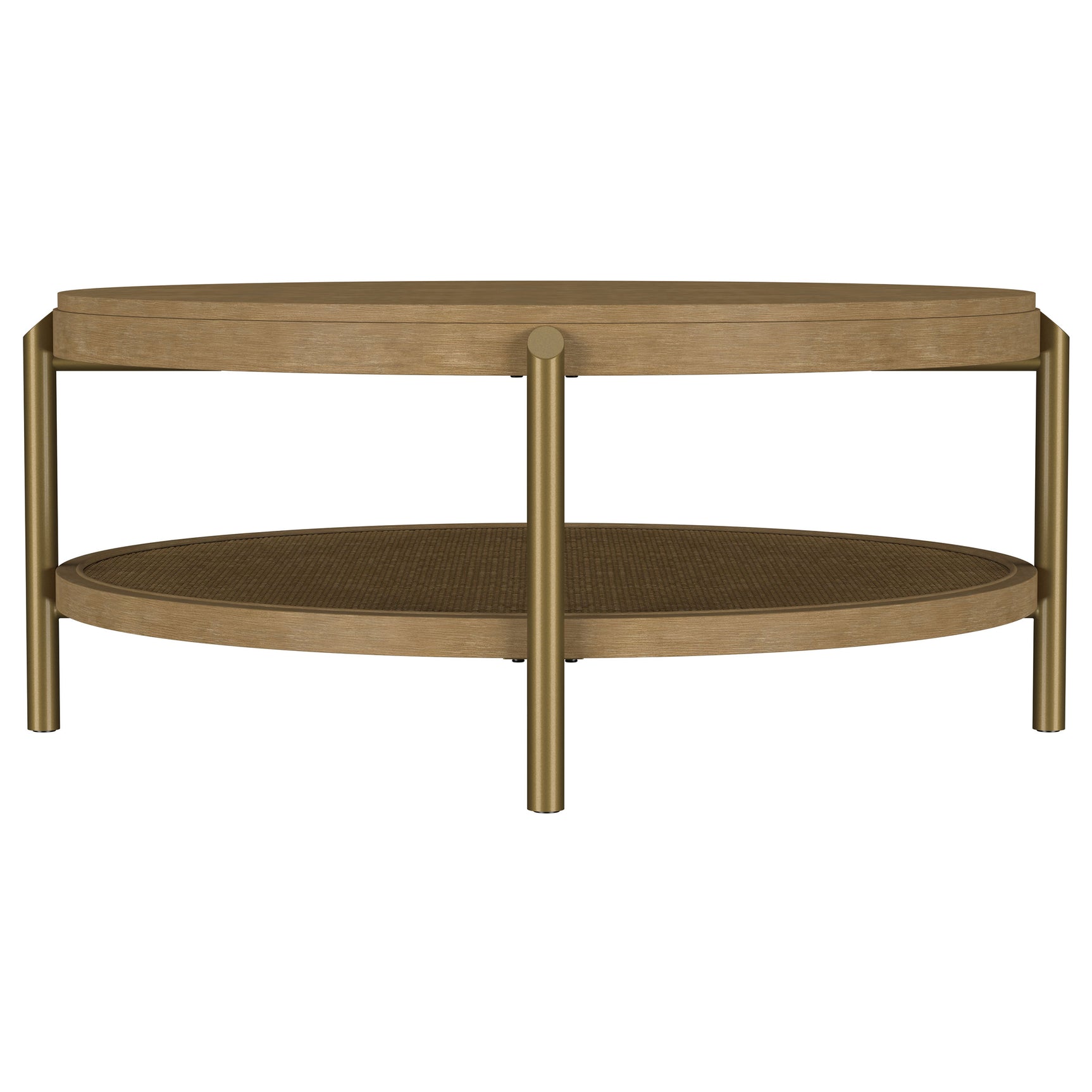 Arini Round Coffee Table With Storage Shelf Sand Wash - Tampa Furniture Outlet