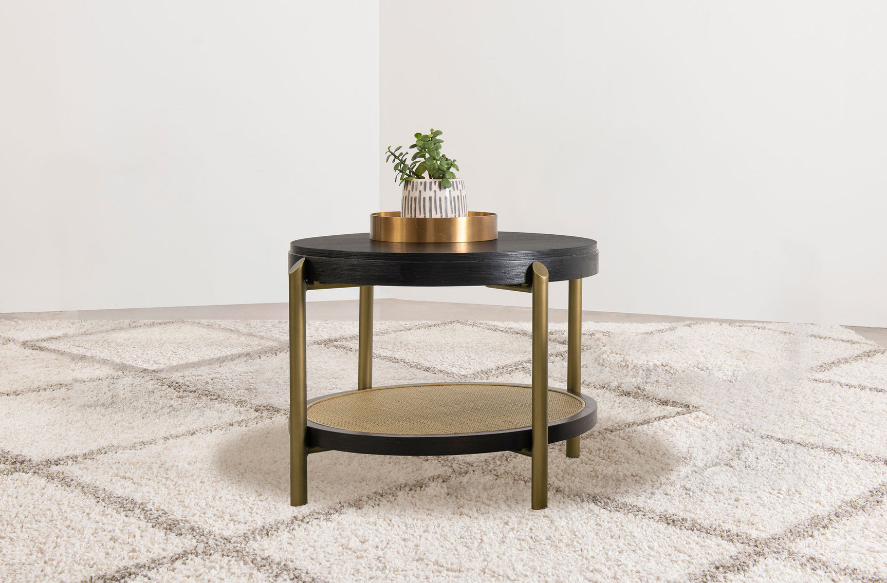 Arini Round End Side Table With Storage Shelf Black - Tampa Furniture Outlet