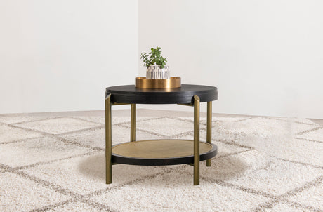 Arini Round End Side Table With Storage Shelf Black - Tampa Furniture Outlet