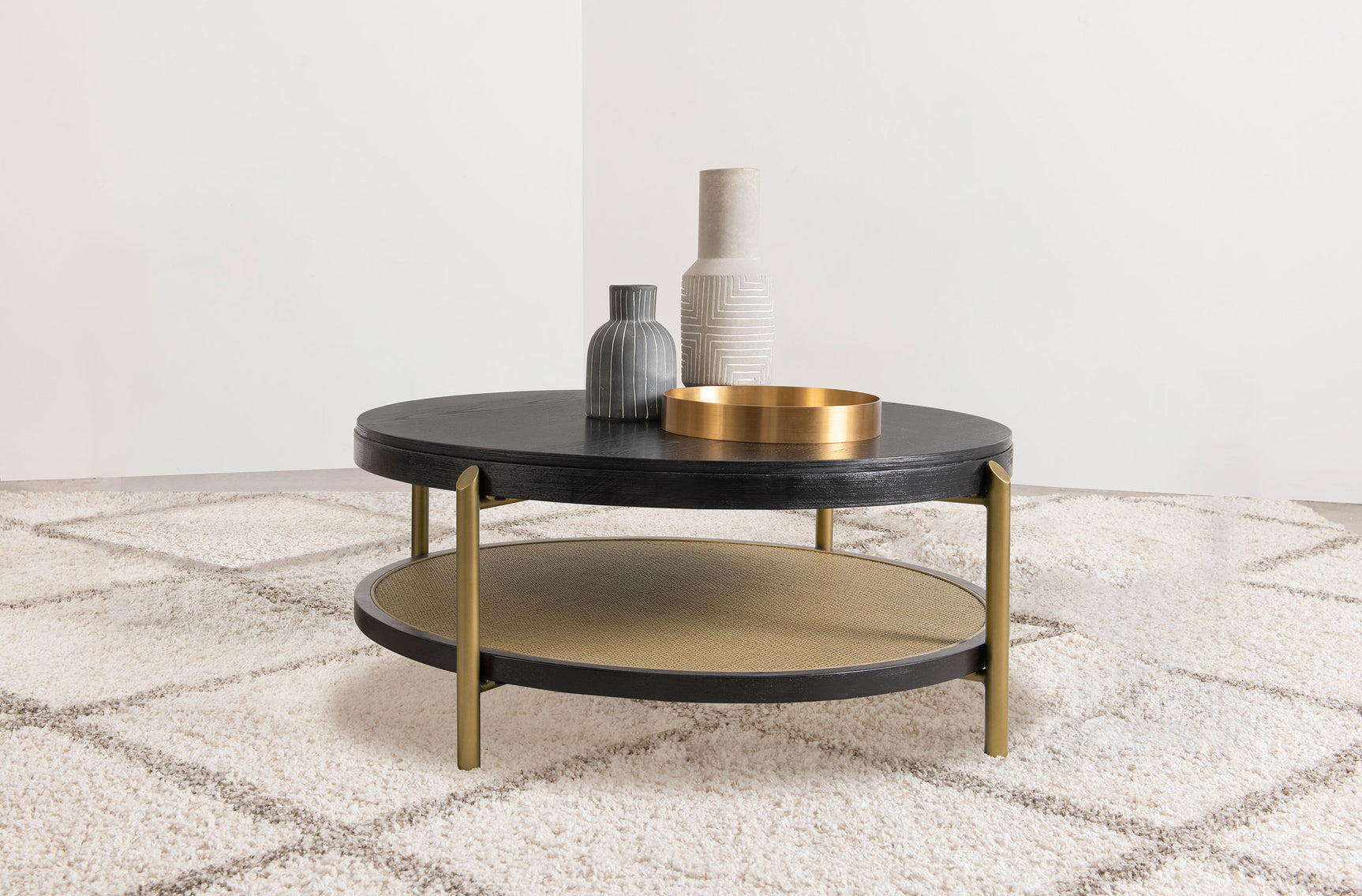 Arini Round Coffee Table With Storage Shelf Black - Tampa Furniture Outlet