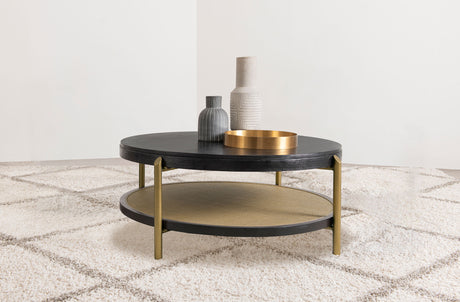 Arini Round Coffee Table With Storage Shelf Black - Tampa Furniture Outlet