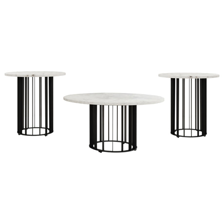 Haven 3-piece Round Marble Coffee and End Table Set Black - Tampa Furniture Outlet