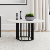 Haven Round Genuine White Marble Top Coffee Table Black - Tampa Furniture Outlet