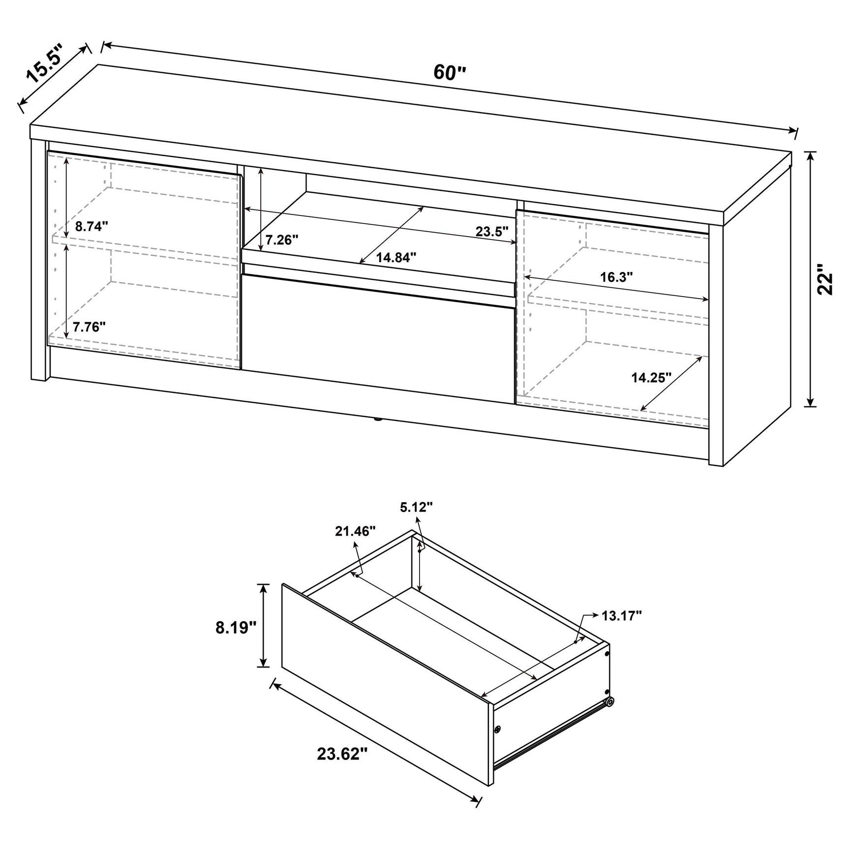 Winfield 3-piece Entertainment Center 60-inch TV Stand Black - Tampa Furniture Outlet