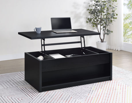 Knapp Lift Top Cocktail Coffee Table with Dual Drawers Black - Tampa Furniture Outlet
