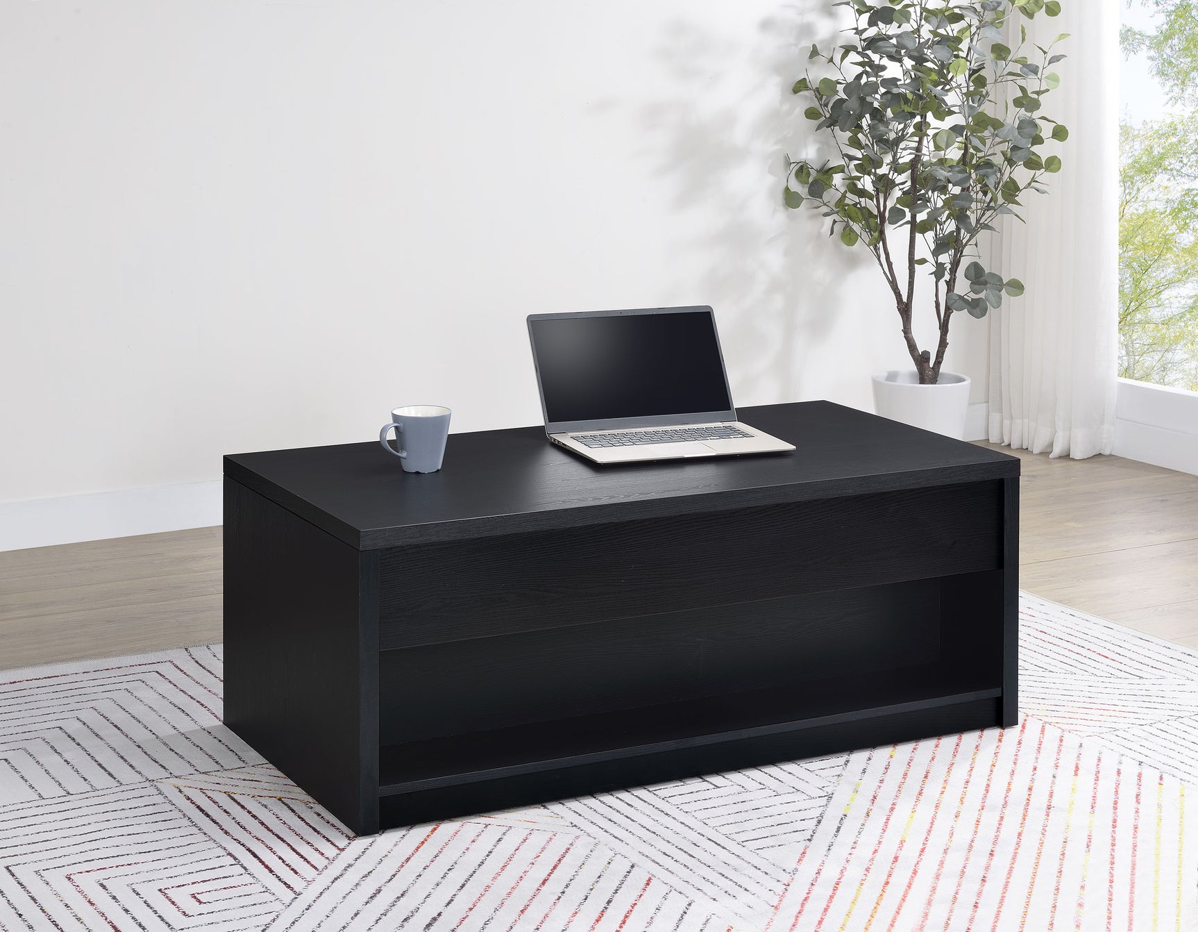 Knapp Lift Top Cocktail Coffee Table with Dual Drawers Black - Tampa Furniture Outlet