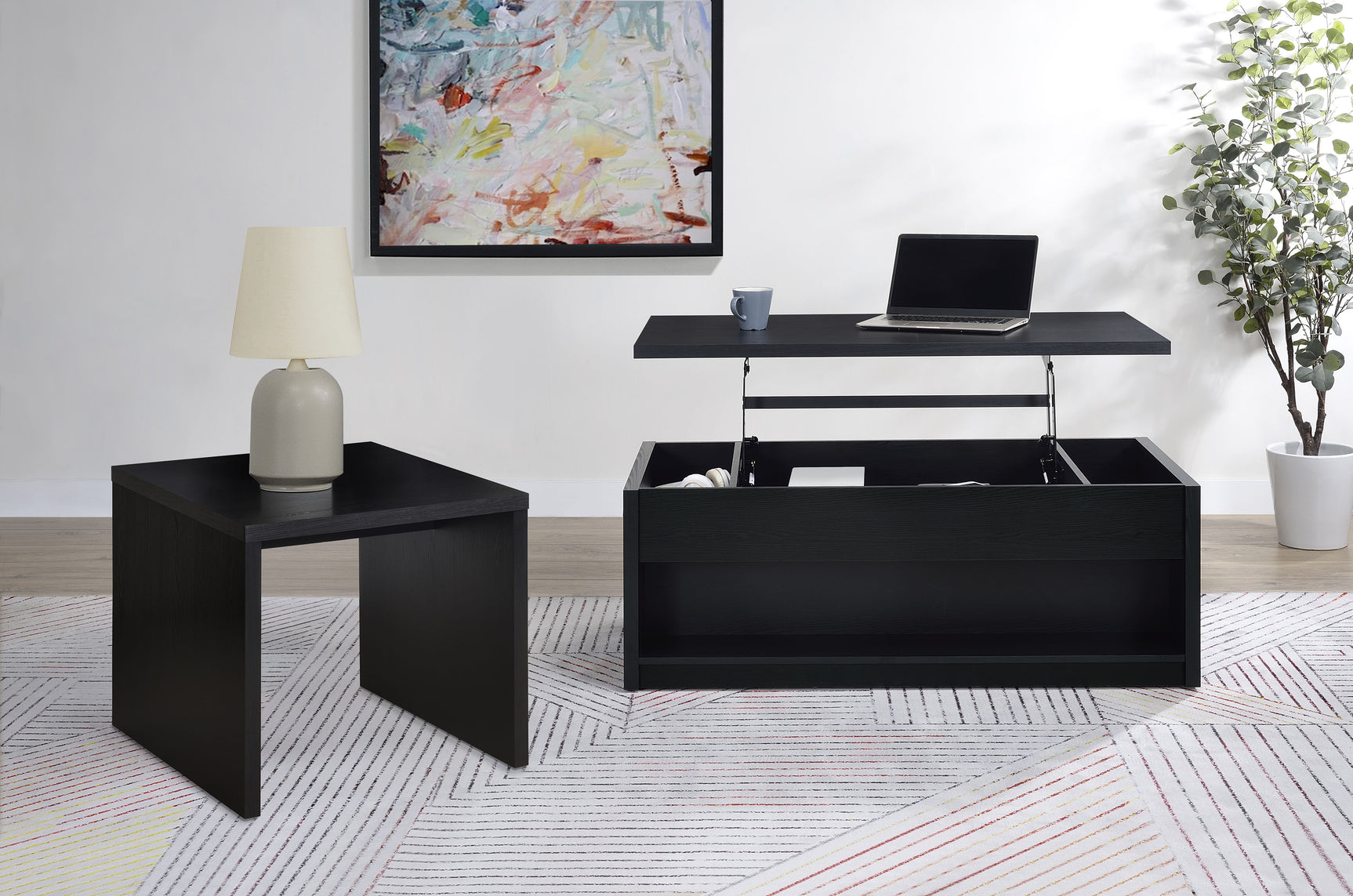 Knapp Lift Top Cocktail Coffee Table with Dual Drawers Black - Tampa Furniture Outlet