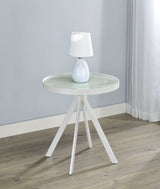 Briggs Round Marble Printed Glass Top End Side Table White - Tampa Furniture Outlet