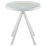 Briggs Round Marble Printed Glass Top End Side Table White - Tampa Furniture Outlet