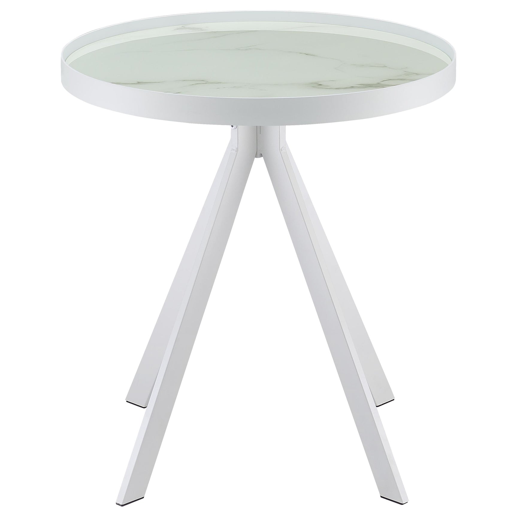 Briggs Round Marble Printed Glass Top End Side Table White - Tampa Furniture Outlet