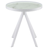 Briggs Round Marble Printed Glass Top End Side Table White - Tampa Furniture Outlet