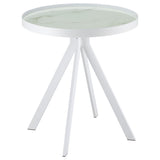 Briggs Round Marble Printed Glass Top End Side Table White - Tampa Furniture Outlet