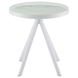 Briggs Round Marble Printed Glass Top End Side Table White - Tampa Furniture Outlet