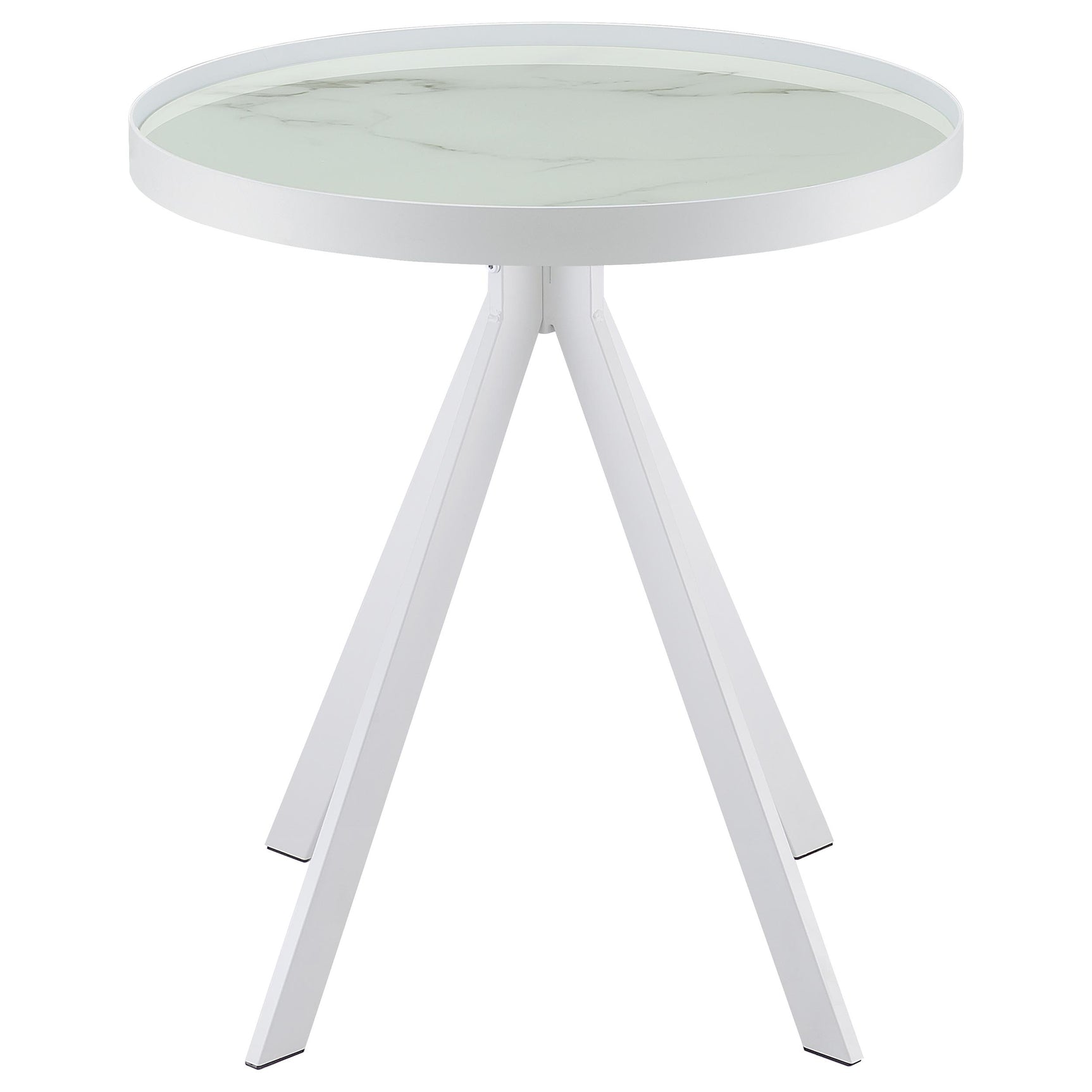 Briggs Round Marble Printed Glass Top End Side Table White - Tampa Furniture Outlet