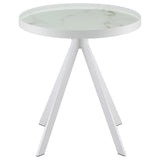 Briggs Round Marble Printed Glass Top End Side Table White - Tampa Furniture Outlet
