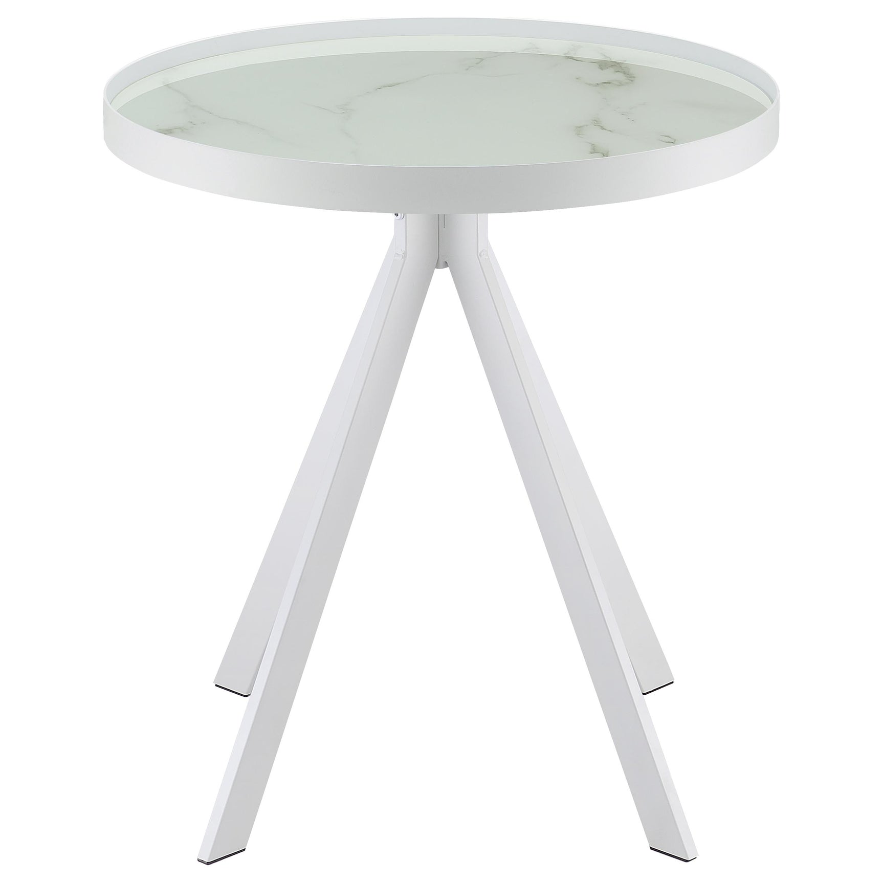 Briggs Round Marble Printed Glass Top End Side Table White - Tampa Furniture Outlet