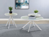 Briggs Round Marble Printed Glass Top End Side Table White - Tampa Furniture Outlet