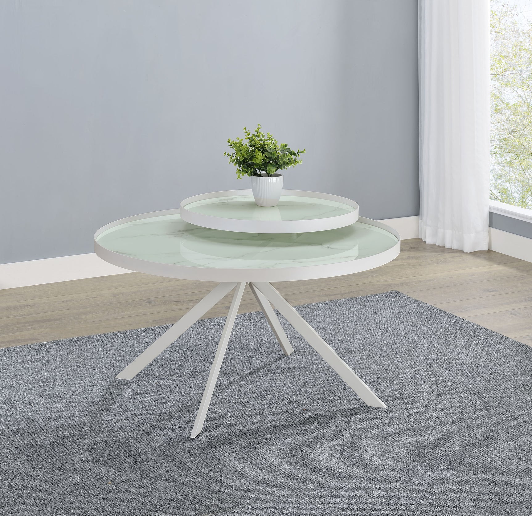 Briggs Round Marble Printed Glass Top Coffee Table White - Tampa Furniture Outlet