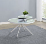 Briggs Round Marble Printed Glass Top Coffee Table White - Tampa Furniture Outlet