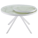 Briggs Round Marble Printed Glass Top Coffee Table White - Tampa Furniture Outlet