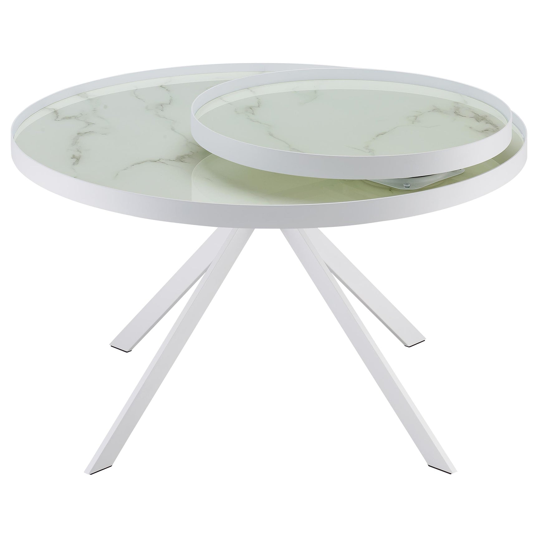 Briggs Round Marble Printed Glass Top Coffee Table White - Tampa Furniture Outlet