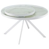 Briggs Round Marble Printed Glass Top Coffee Table White - Tampa Furniture Outlet