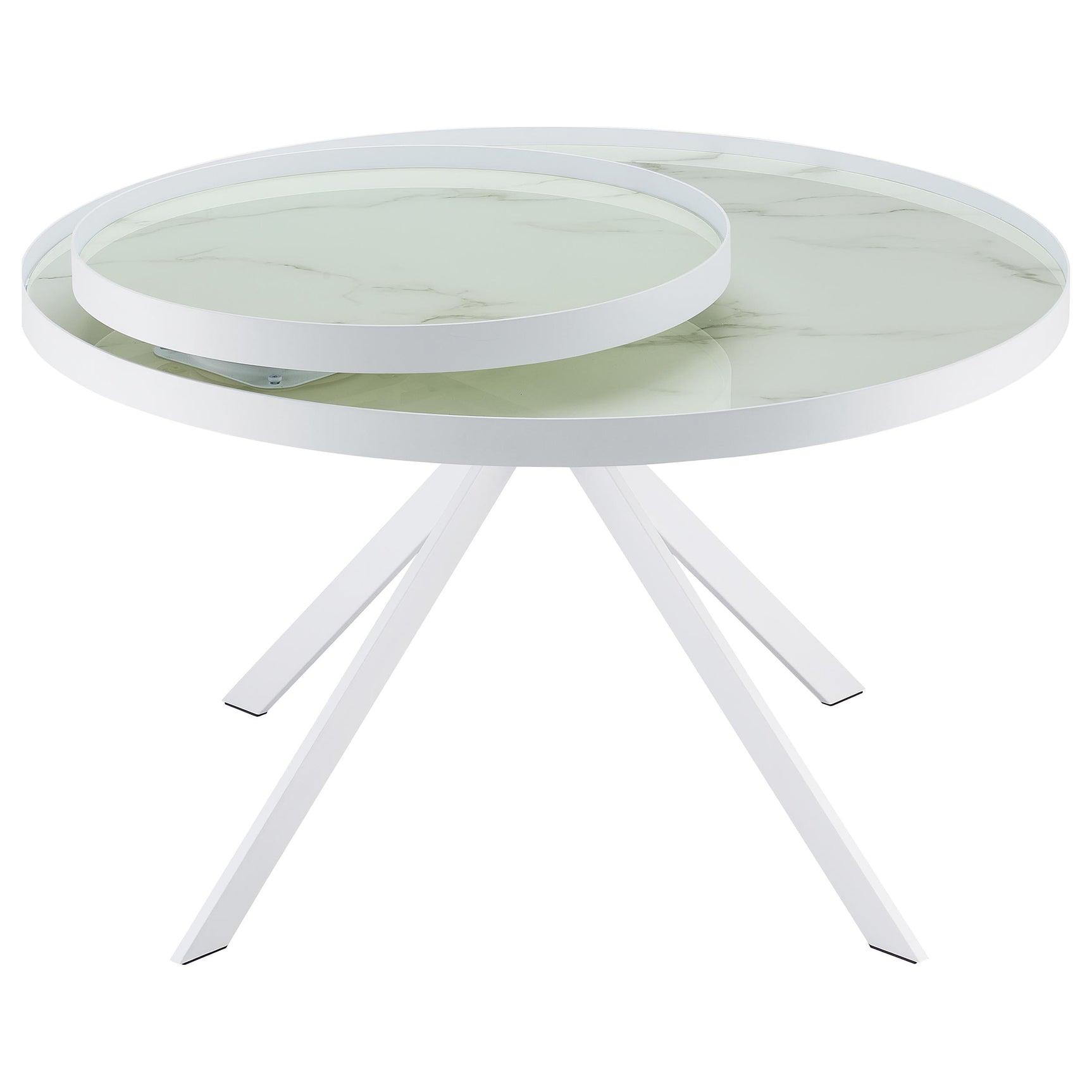 Briggs Round Marble Printed Glass Top Coffee Table White - Tampa Furniture Outlet