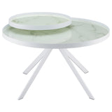 Briggs Round Marble Printed Glass Top Coffee Table White - Tampa Furniture Outlet