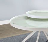Briggs Round Marble Printed Glass Top Coffee Table White - Tampa Furniture Outlet