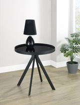 Briggs Round Marble Printed Glass Top End Table Black - Tampa Furniture Outlet